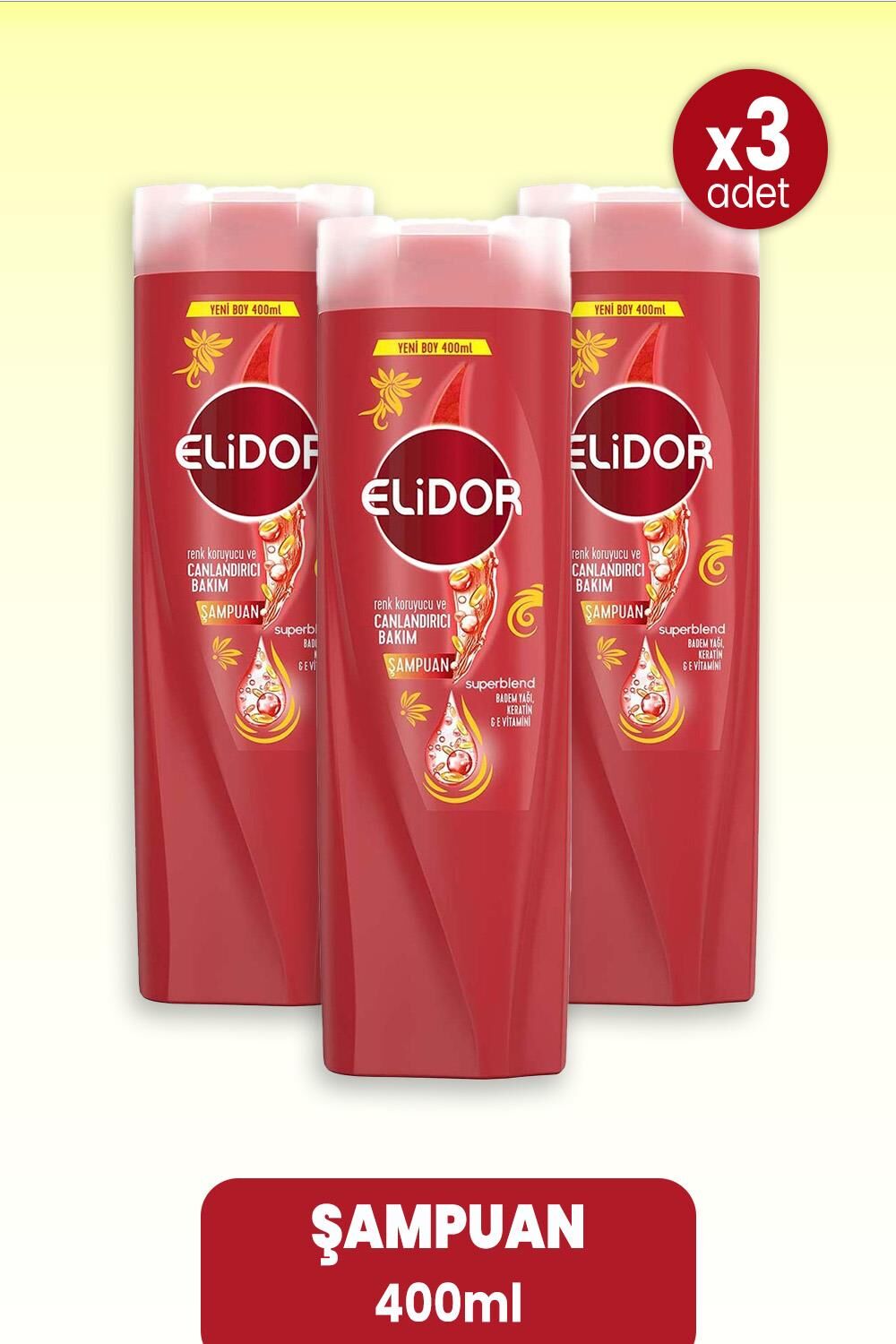 Elidor Superblend Şampuan Renk Koruyucu ve Canlandırıcı Bakım 400 ml x 3 Adet,