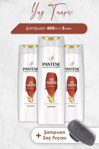 Pantene Pro-V Yağ Terapisi Şampuanı Zayıf Ve Yıpranmış Saçlar 400 ML x 3 Adet ve Şampuan Fırçası