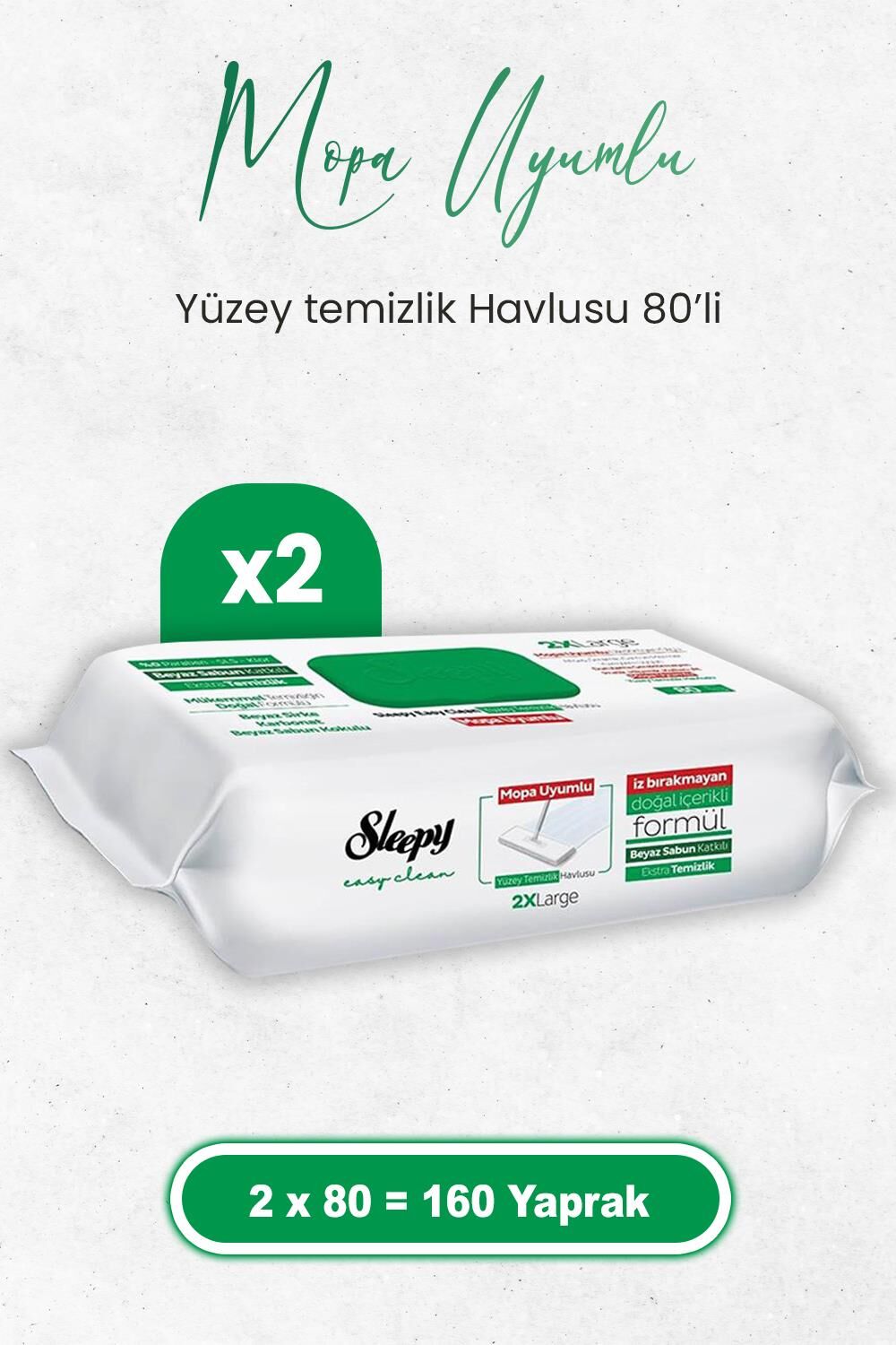 Sleepy Easy Clean Beyaz Sabun Katkılı Mopa Uyumlu Yüzey Temizlik Havlusu 80 x 2 Adet (160 Yaprak)