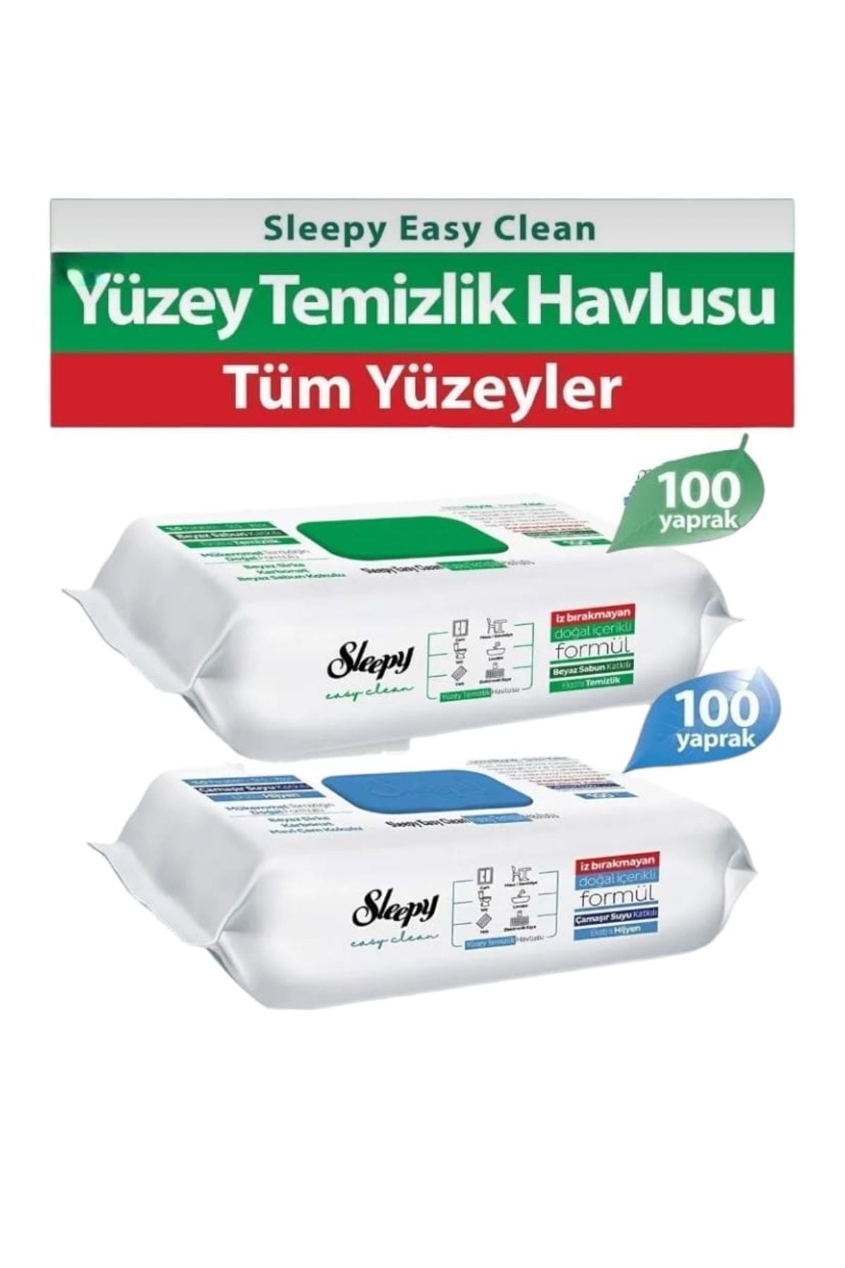 Sleepy Easy Clean Beyaz Sabunlu 100'lü + Çamaşır Suyu Katkılı Temizlik Havlusu 100'lü