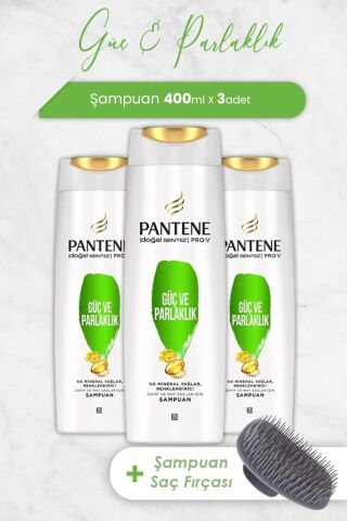 Pantene Pro-V Güç Ve Parlaklık Şampuanı 400 ML x 3 Adet ve Şampuan Fırçası