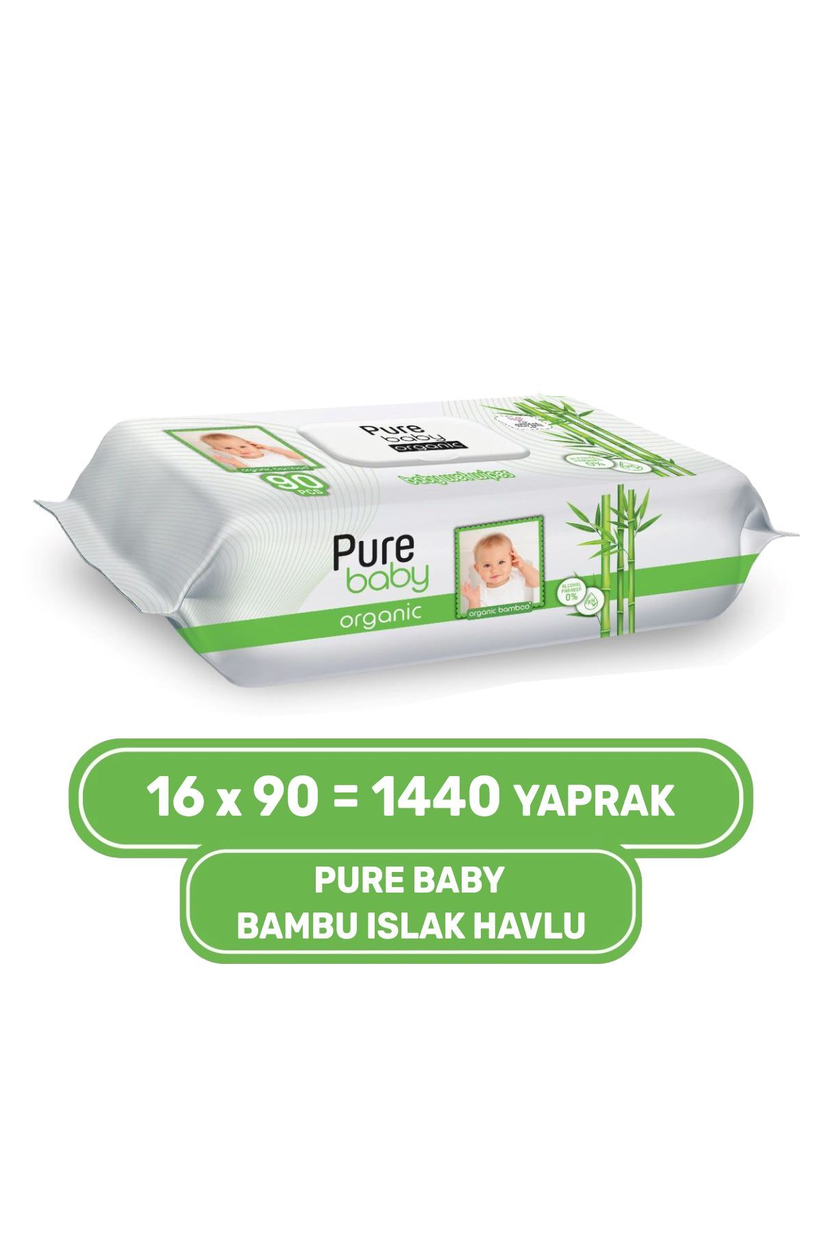 Pure Baby Organik Bambu Özlü Islak Havlu 16×90=1440 Yaprak