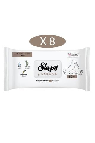 Sleepy Petcare Evcil Hayvan Islak Havlusu 60lı x 8 Adet (480 Yaprak)