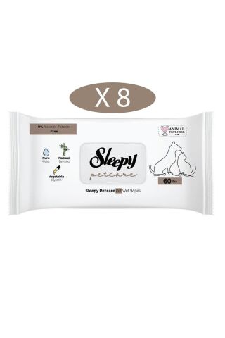 Sleepy Petcare Evcil Hayvan Islak Havlusu 60lı x 8 Adet (480 Yaprak)