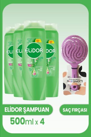 Elidor Superblend Şampuan Sağlıklı Uzayan Saçlar 500 ml x 4 Adet ve Saç Fırçası