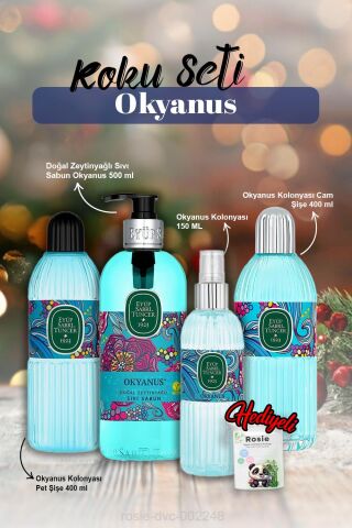 Cam  ve Pet şişe Kolonya 400ml, Kolonya 150ml, Sıvı Sabun 500ml ve Rosie Pamuk