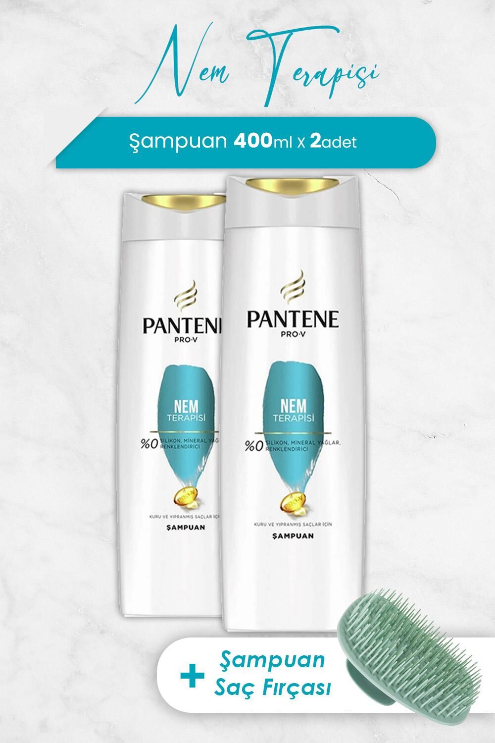 Pantene Pro-V Nem Terapisi 400 ml Şampuan x 2 Adet ve Şampuan Fırçası