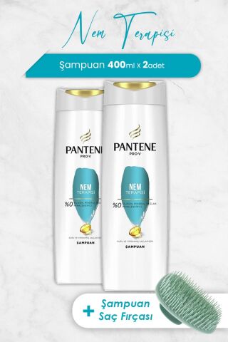 Pantene Pro-V Nem Terapisi 400 ml Şampuan x 2 Adet ve Şampuan Fırçası