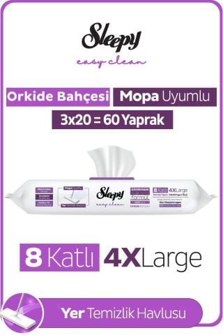 Sleepy Easy Clean Orkide Bahçesi Mopa Uyumlu Yer Temizlik Havlusu&Mendili 3X20 (60 Yaprak)