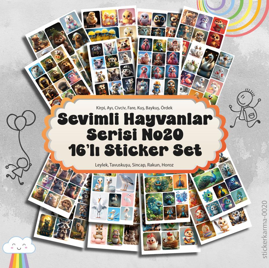 Yabaniler Serisi 180 ADET 16 Sayfa Sticker Karışık Sevimli Hayvanlar
