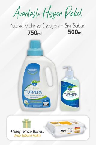 Turmepa Bulaşık Makinesi Deterjanı 750 ml, Sıvı Sabun 500 ml ve Arap Sabunlu 100'lü