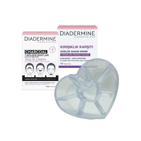 Diadermine Kömürlü T Bölgesi Bantları, Kırışıklık Karşıtı Günlük Krem ve Diadermine Makyaj Düzenleyici Hediyeli