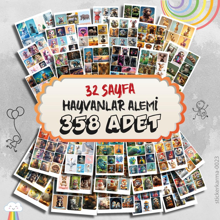 Hayvanlar Alemi 358 ADET 32 Sayfa Sevimli Stickerlar
