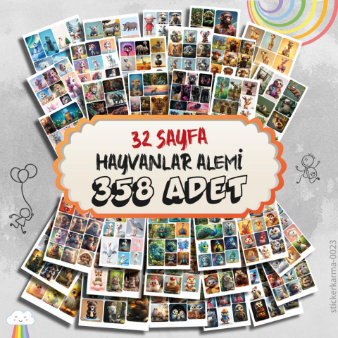 Hayvanlar Alemi 358 ADET 32 Sayfa Sevimli Stickerlar