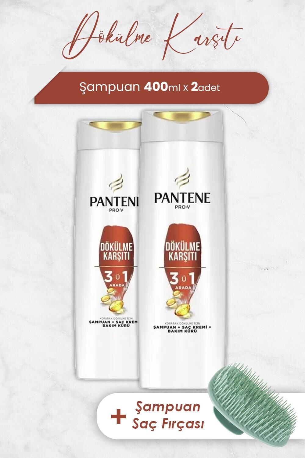 Pantene Pro-V Saç Dökülmelerine Karşı 3' ü 1 Arada Şampuan 400 ML x 2 Adet ve Şampuan Fırçası