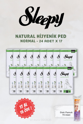 Sleepy Natural  24 Adet Normal Hassas Hijyenik Ped 17 AL 15 ÖDE ve Disk Pamuk