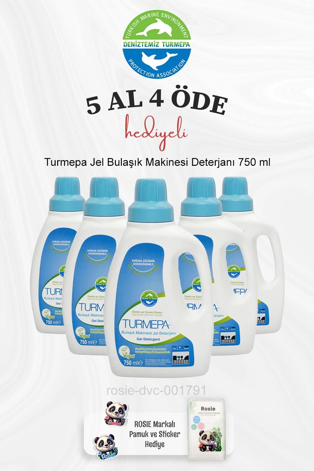 Turmepa Jel Bulaşık Makinesi Deterjanı 750 ml 5 Al 4 Öde ve Rosie Pamuk