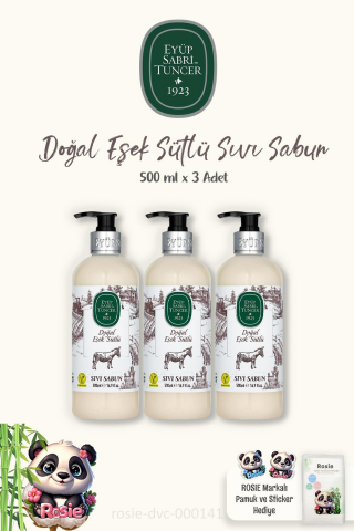 Eyüp Sabri Tuncer 3 Adet Doğal Eşek Sütlü Sıvı Sabun 500 ml ve ROSIE Pamuk 60'lı