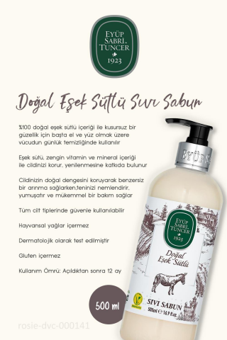 Eyüp Sabri Tuncer 3 Adet Doğal Eşek Sütlü Sıvı Sabun 500 ml ve ROSIE Pamuk 60'lı
