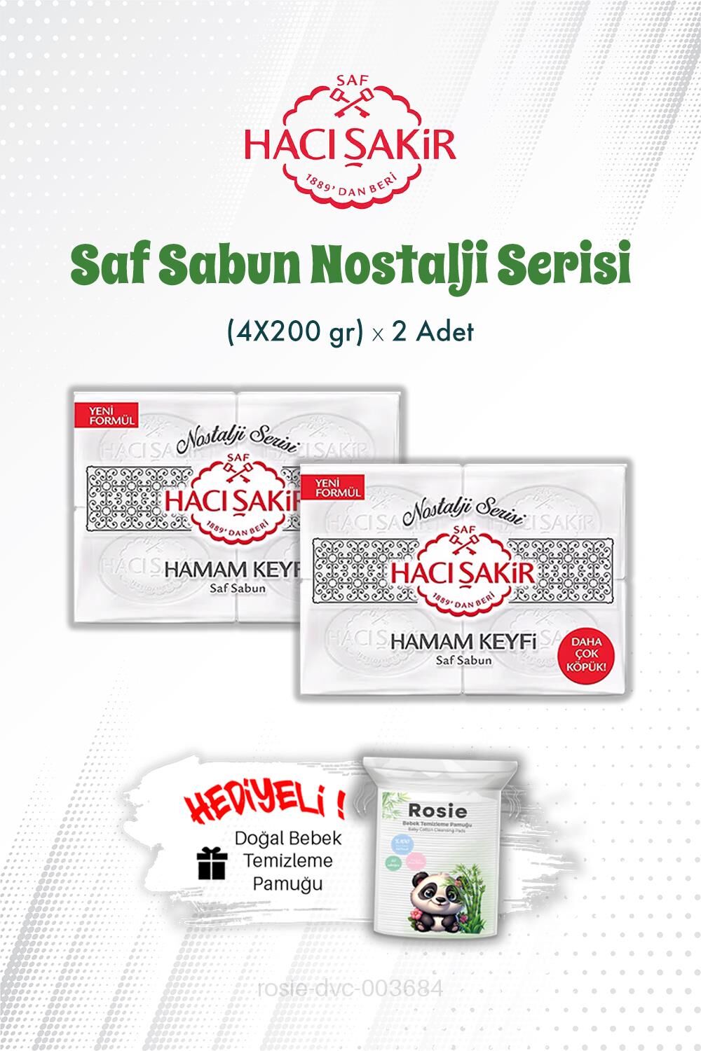 Hacı Şakir Hamam Keyfi Saf Sabun Nostalji Serisi 4'lü 200 gr X2 ve ROSIE