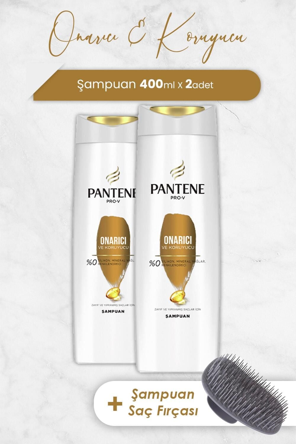 Pantene Pro-V Onarıcı Ve Koruyucu Şampuan 400ml x 2 Adet ve Şampuan Fırçası