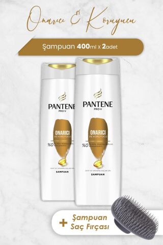 Pantene Pro-V Onarıcı Ve Koruyucu Şampuan 400ml x 2 Adet ve Şampuan Fırçası
