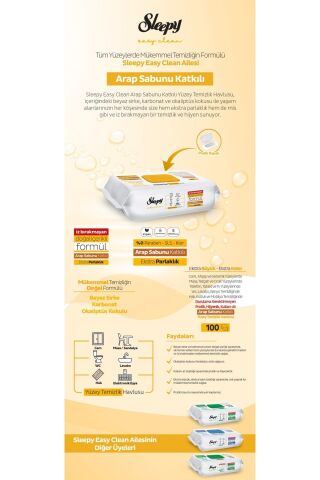 Sleepy Easy Clean Yüzey Tem. Havlusu Arap ve Beyaz Sabun, Çamaşır Suyu Katkılı
