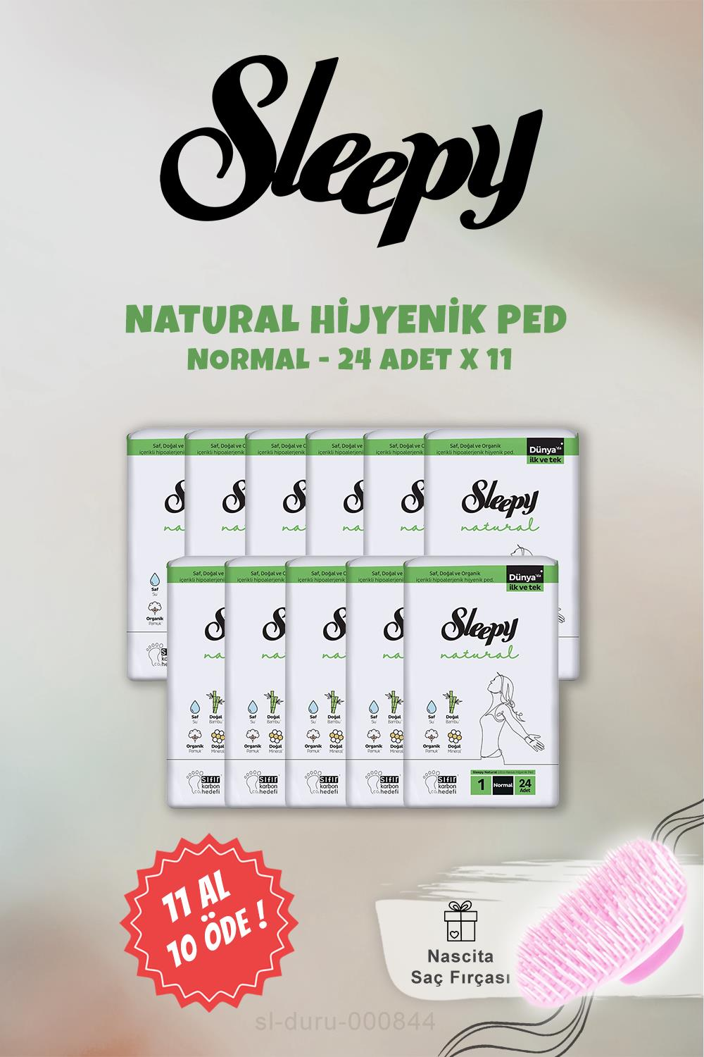 Sleepy Natural Hassas Hijyenik 24 lü Normal Ped 11 AL 10 ÖDE ve Şampuan Fırçası