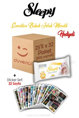 Sleepy Sensitive Islak Mendil 25x32 (800  yaprak) ve Sticker Seti 32 Sayfa