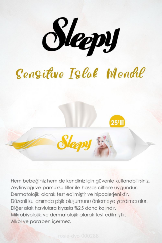Sleepy Sensitive Islak Mendil 25x32 (800  yaprak) ve Sticker Seti 32 Sayfa