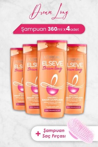 Elseve Dream Long Onarıcı Şampuan 360 ml x 4 Adet ve Şampuan Fırçası