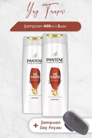 Pantene Pro-V Yağ Terapisi Şampuanı Zayıf Ve Yıpranmış Saçlar 400 ML x 2 Adet ve Şampuan Fırçası