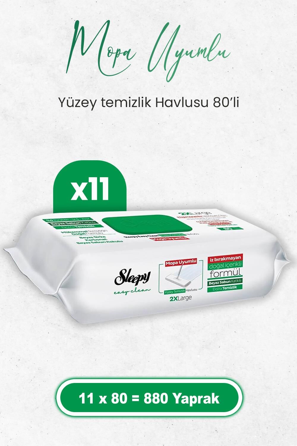 Sleepy Easy Clean Beyaz Sabun Katkılı Mopa Uyumlu Yüzey Temizlik Havlusu 80 x 11 Adet (880 Yaprak)