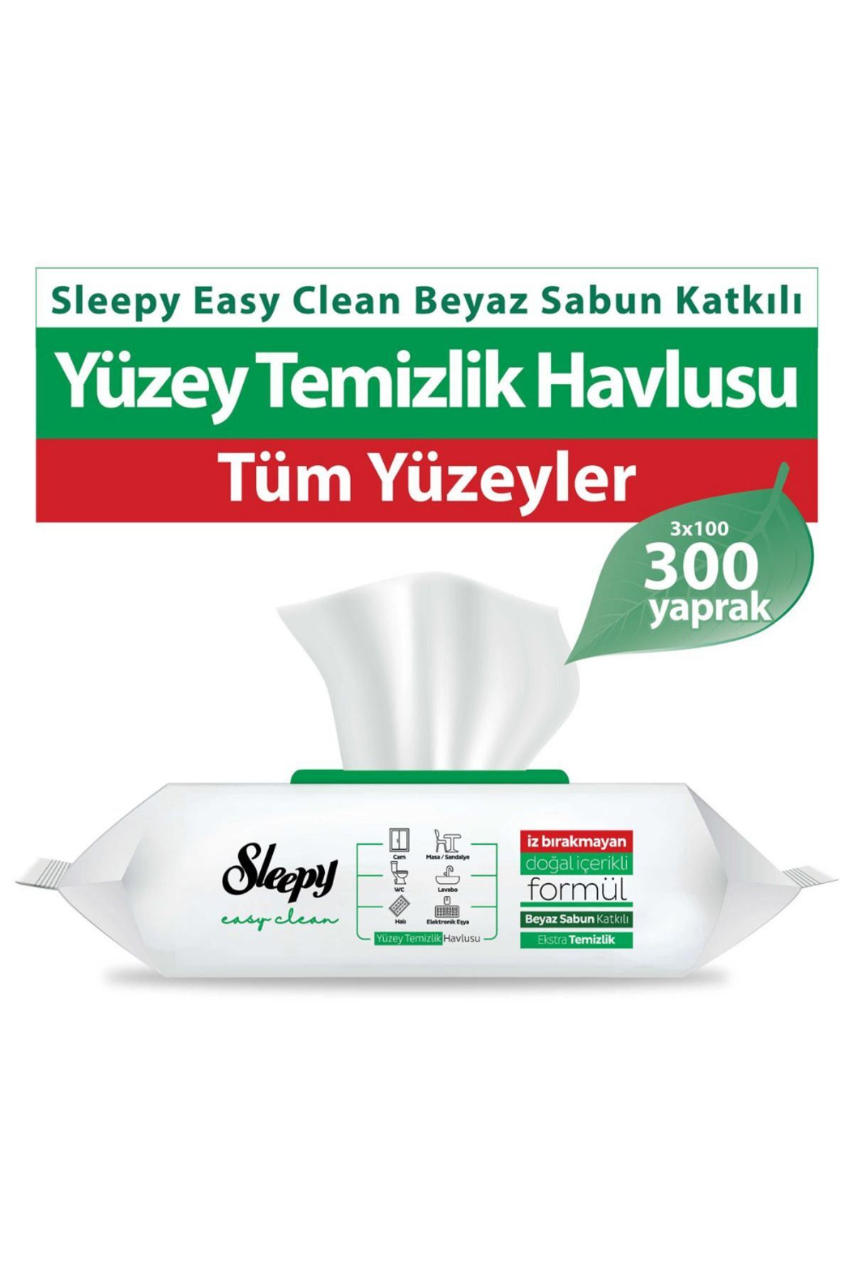 Sleepy Easy Clean Beyaz Sabun Katkılı Yüzey Temizlik Havlusu 3 Paket 300 Yaprak