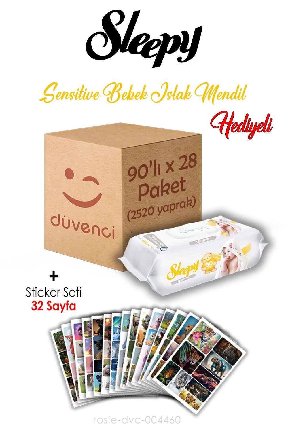 Sleepy Sensitive Islak Mendil 90x28 (2520  yaprak) ve Sticker Seti 32 Sayfa