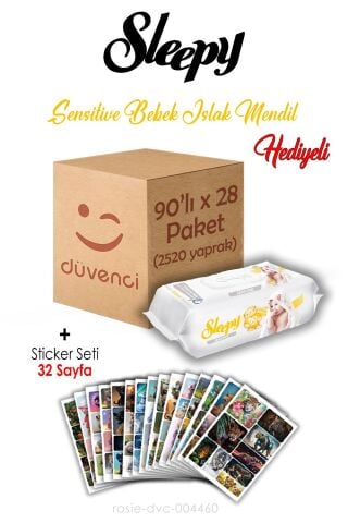 Sleepy Sensitive Islak Mendil 90x28 (2520  yaprak) ve Sticker Seti 32 Sayfa