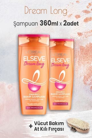 Elseve Dream Long Onarıcı Şampuan 360 ml x 2 Adet ve Vücut Bakım At Kılı Fırçası