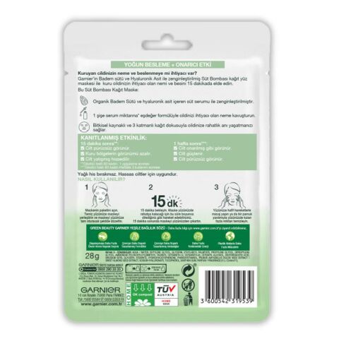 Garnier Kağıt Yüz Maskesi Süt Bombası Badem Sütü 28 gr