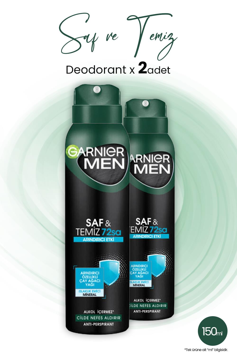 Garnier Men 72H Saf ve Temiz Erkek Deodorant 150 ml x 2 Adet