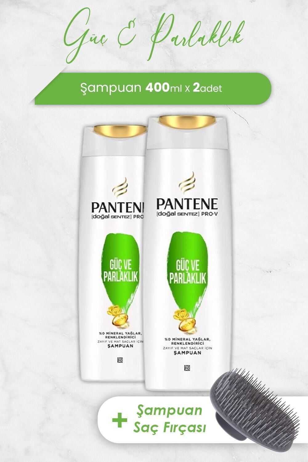 Pantene Pro-V Güç Ve Parlaklık Şampuanı 400 ML x 2 Adet ve Şampuan Fırçası