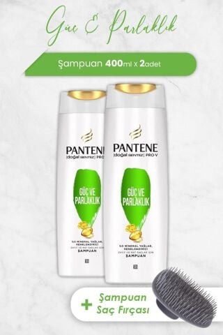 Pantene Pro-V Güç Ve Parlaklık Şampuanı 400 ML x 2 Adet ve Şampuan Fırçası