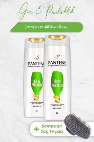 Pantene Pro-V Güç Ve Parlaklık Şampuanı 400 ML x 2 Adet ve Şampuan Fırçası