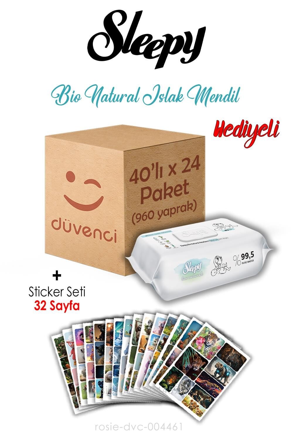 Sleepy Bio Natural Islak Havlu 40x24 (960  yaprak) ve Sticker Seti 32 Sayfa