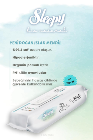 Sleepy Bio Natural Islak Havlu 40x24 (960  yaprak) ve Sticker Seti 32 Sayfa