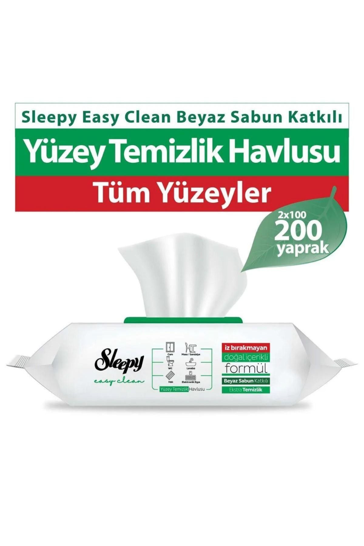Sleepy Easy Clean Beyaz Sabun Katkılı Yüzey Temizlik Havlusu 200 YAPRAK