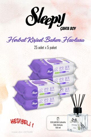 Sleepy 5 Paket, Herbal 25'li Kişisel Bakım Havlusu ve ROSIE Koku