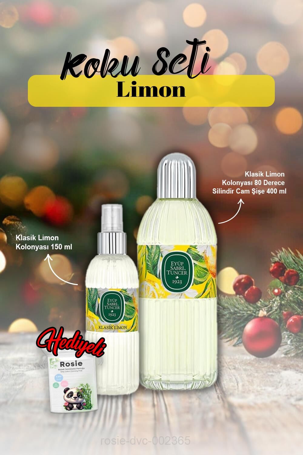 150 ml Kolonya, 80 Derece Silindir Kolonya 400 ml Çeşme Limonu ve Rosie Hediye