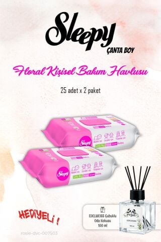 Sleepy Floral 25'li Kişisel Bakım Havlusu 2 Paket ve ROSIE Koku