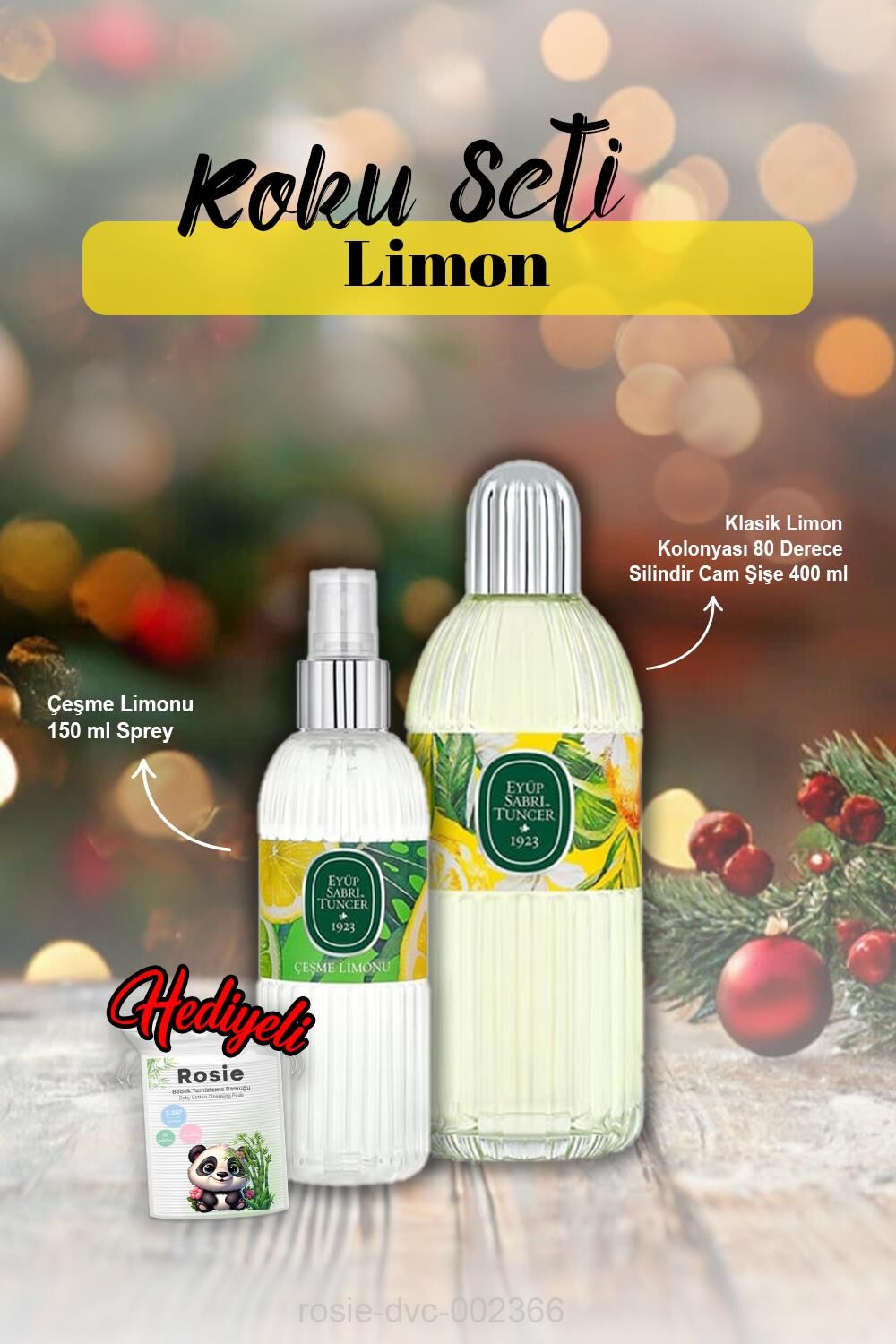 Sprey 150 ml, 80 Derece Silindir Kolonya 400 ml Çeşme Limonu ve Rosie Hediye