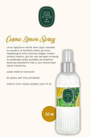 Sprey 150 ml, 80 Derece Silindir Kolonya 400 ml Çeşme Limonu ve Rosie Hediye